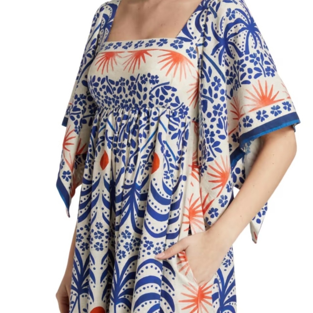 FARM Rio White Maxi Dress with Blue and Orange Botanical Motif - Picture 5 of 14